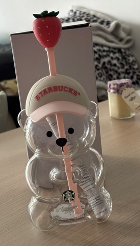 Brand new Starbucks Pink Bearista Glass Cold Cup with strawberry