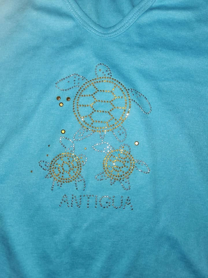 Y2K Island Tee's Antigua Turtle Rhinestone T-Shirt Size M - photo 2