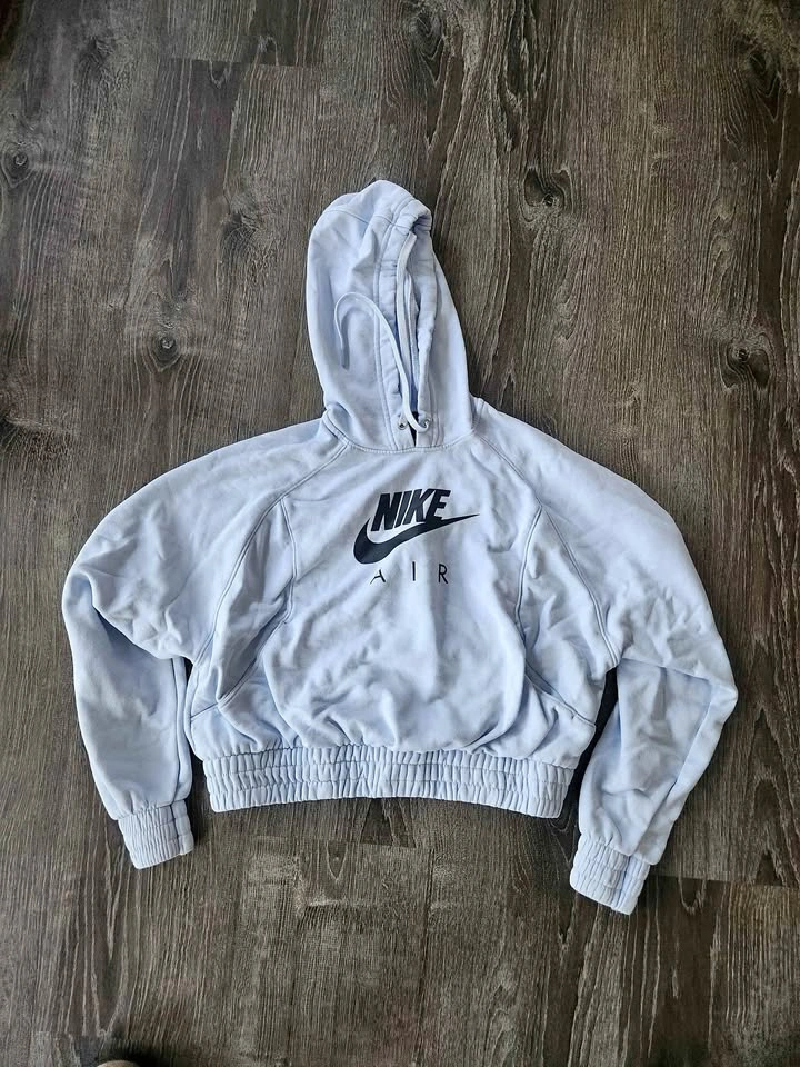 Nike Air Light Blue Women's Fleece Cropped Hoodie - Size Medium