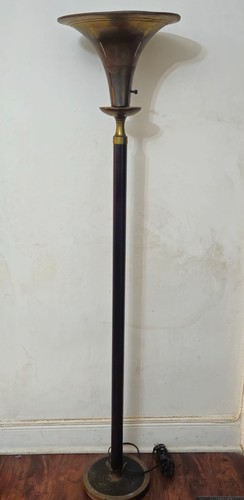 1930s Art Deco Torchiere Brass Trumpet Shade Floor Lamp - photo 2