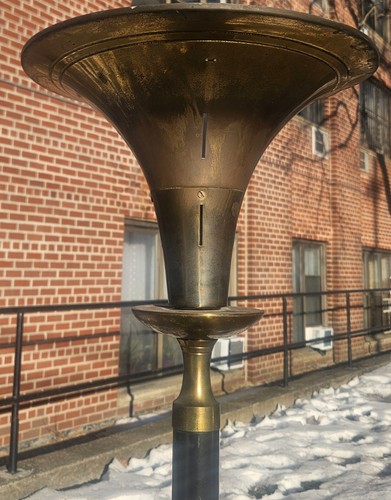 1930s Art Deco Torchiere Brass Trumpet Shade Floor Lamp