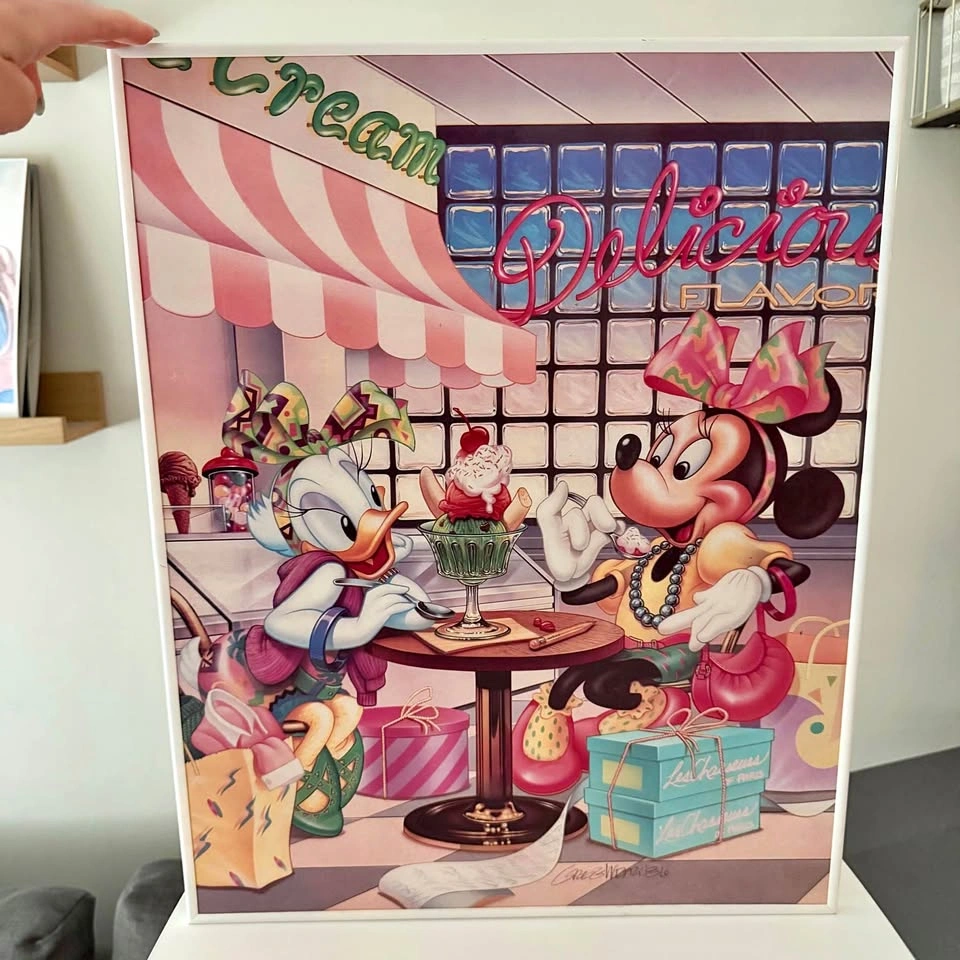 Vintage Pink Disney Art Piece 20 x 16 inches Mickey and Daisy