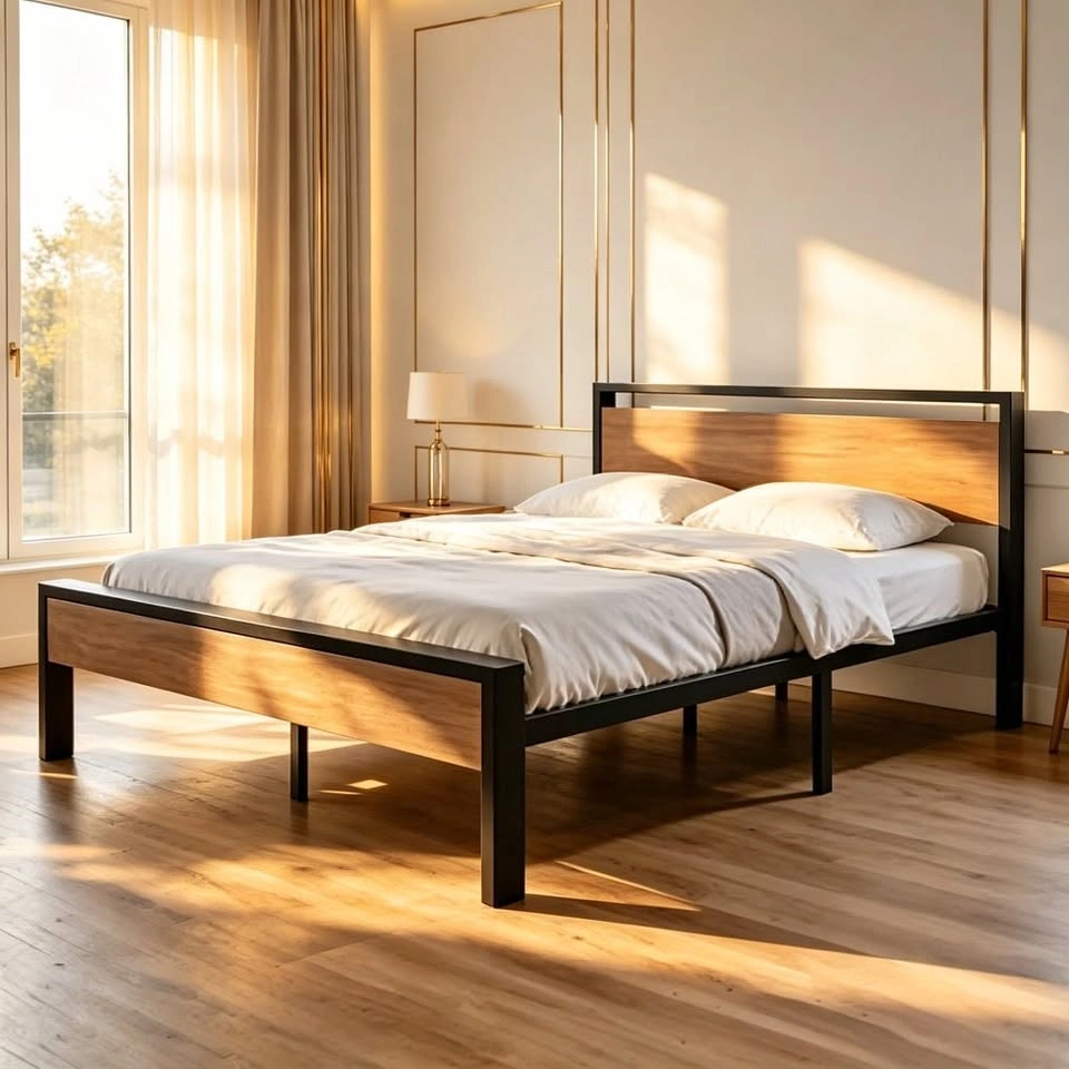 Roostic Industrial Platform Bed Frame - Modern Rustic Design