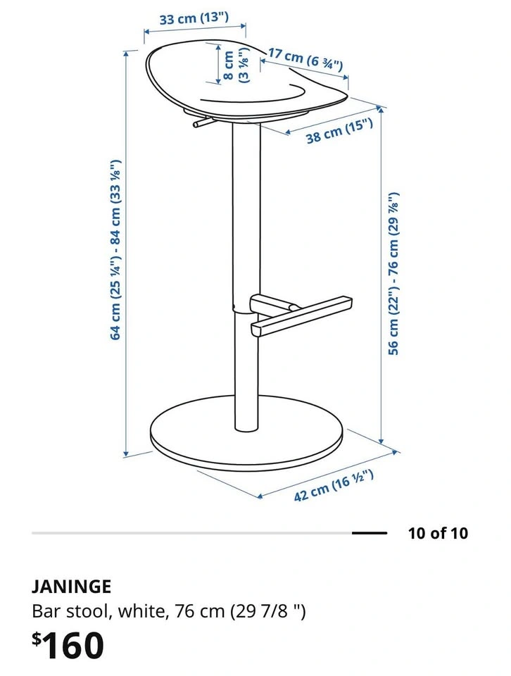 IKEA JANINGE Bar stool, white, 2 - photo 4