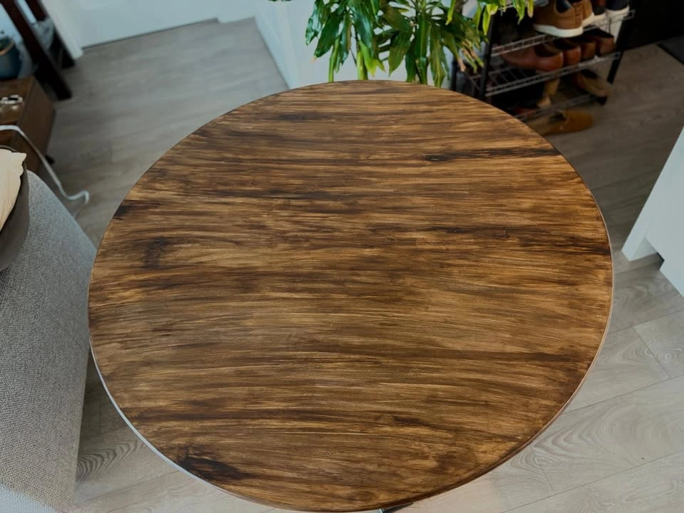 Round Pedestal Dining Table – Refinished Walnut & Black – 42" - photo 3