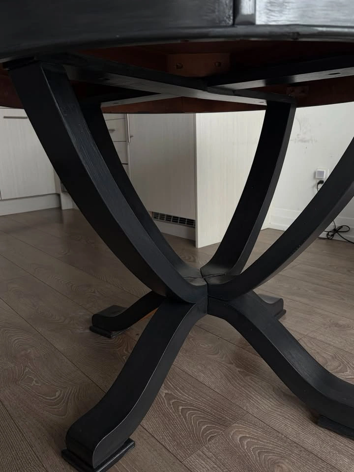 Round Pedestal Dining Table – Refinished Walnut & Black – 42" - photo 4