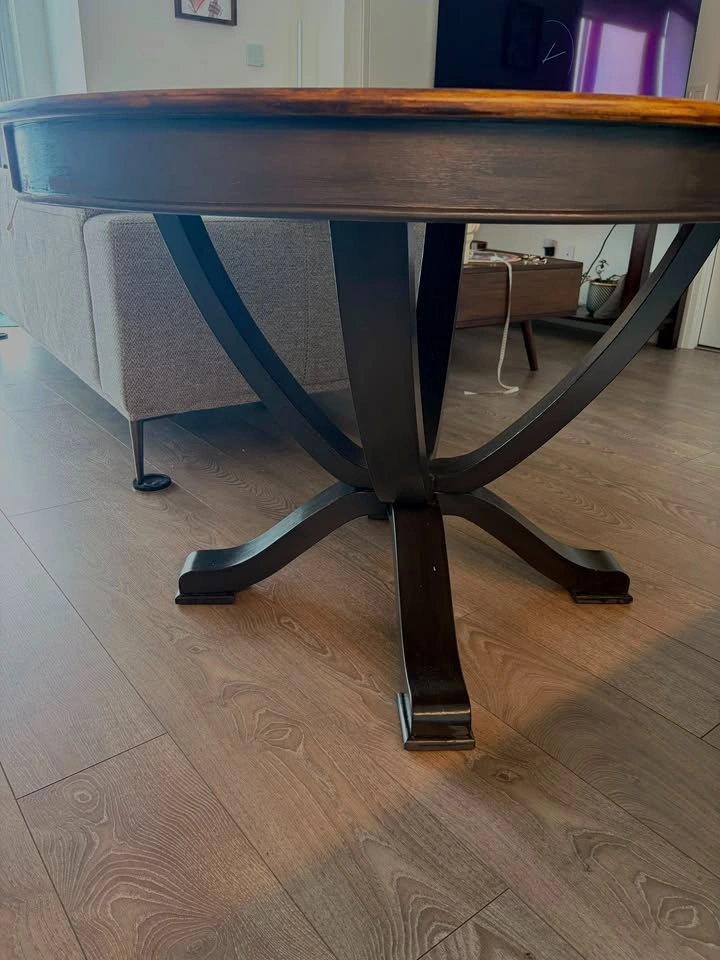 Round Pedestal Dining Table – Refinished Walnut & Black – 42" - photo 5