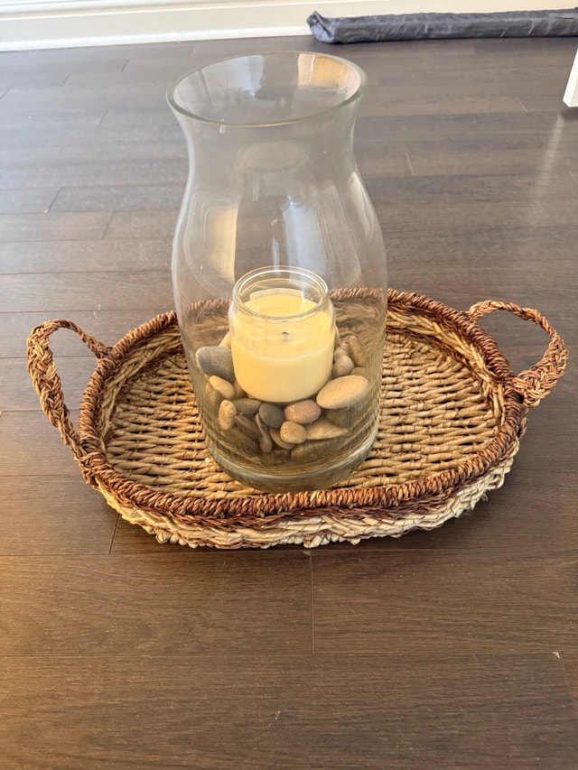Glass Vase Centerpiece with Rattan Tray - photo 2