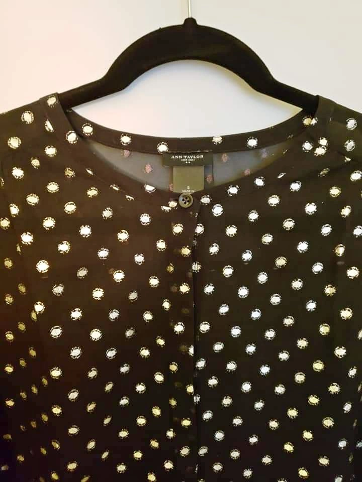 Ann Taylor Black & Gold Button Up Tunic Blouse