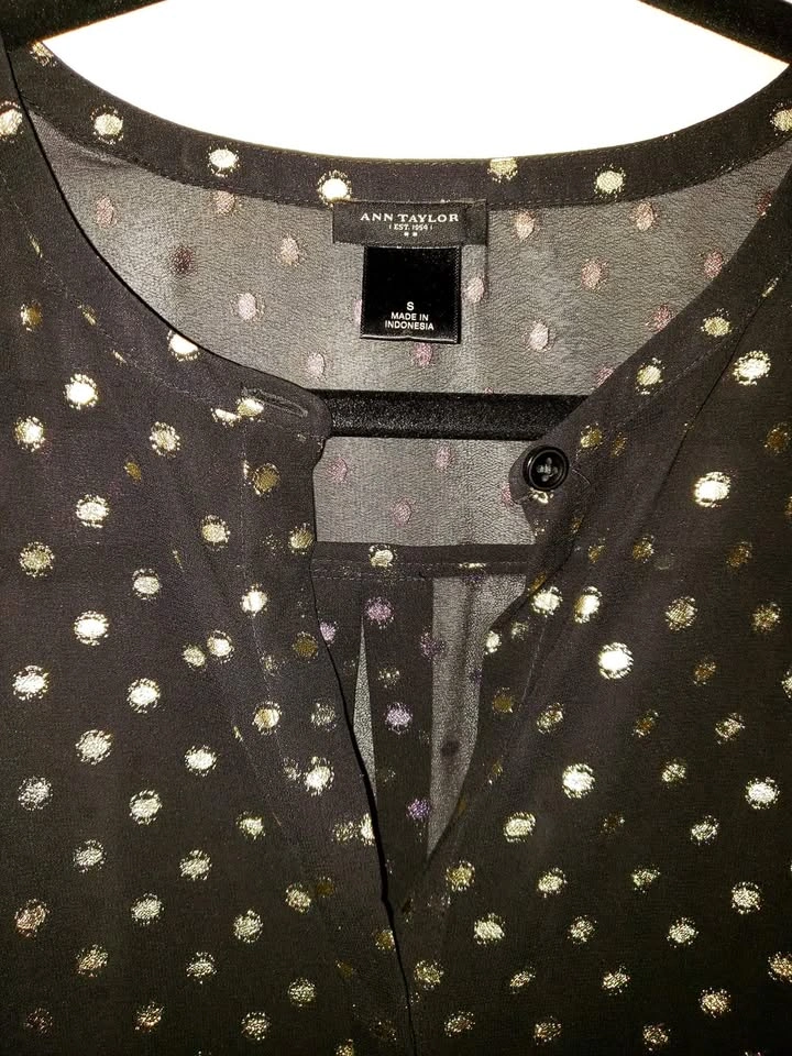 Ann Taylor Black & Gold Button Up Tunic Blouse - photo 2