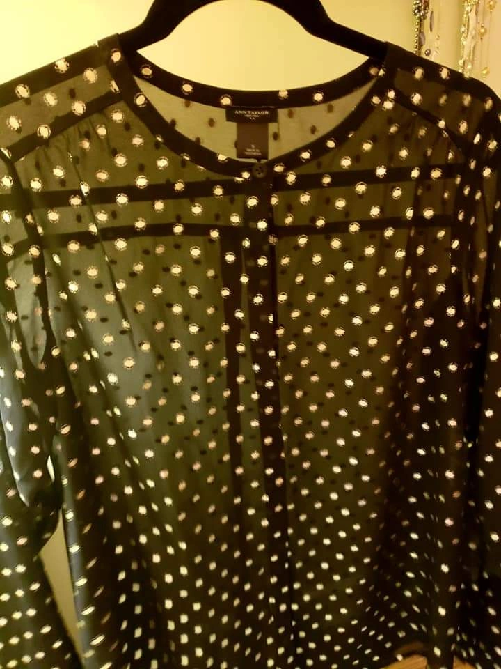 Ann Taylor Black & Gold Button Up Tunic Blouse - photo 5
