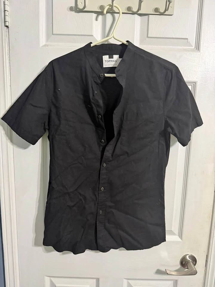 Topman Grandad Collar Short Sleeve Shirt