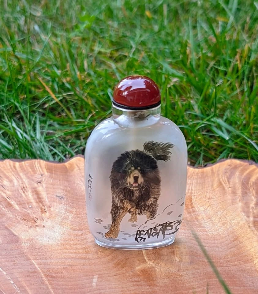 Inside/Reverse/Hand-Painted Glass Snuff Bottle - Tibetan Mastiff