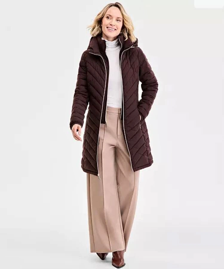 Michael Kors Hooded Chevron Quilted Puffer Coat