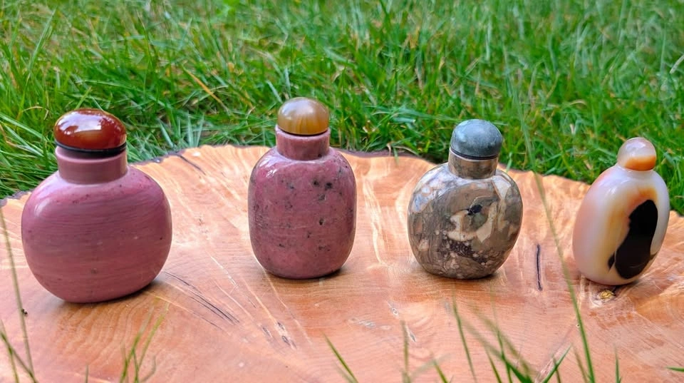 Natural Stone Snuff Bottles (Rhodonite, Jasper, Agate)