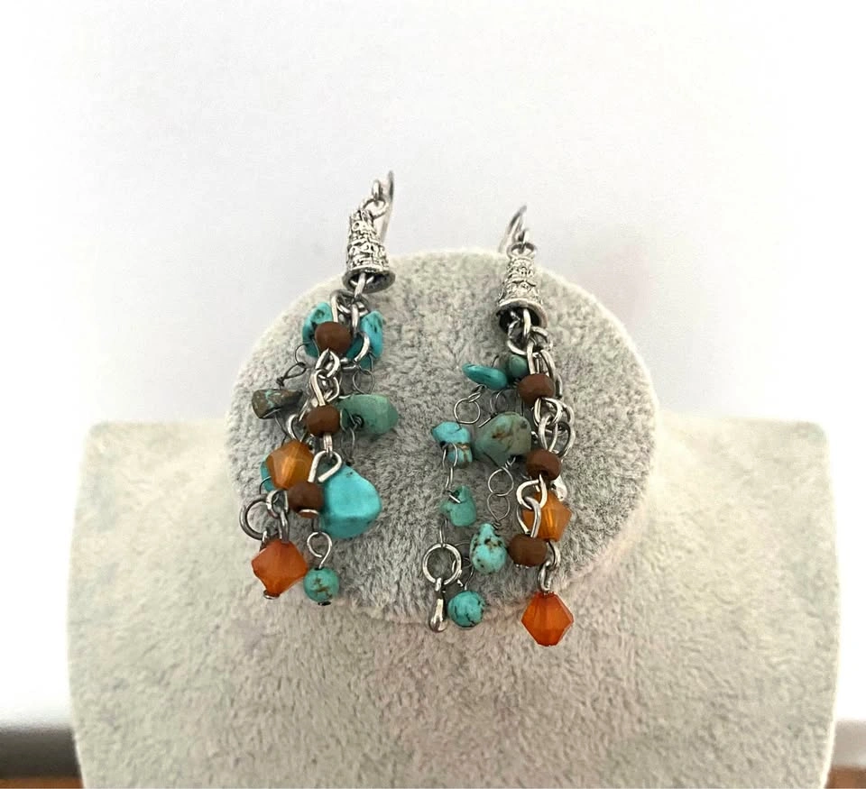 Turquoise and Carnelian Dangle Earrings