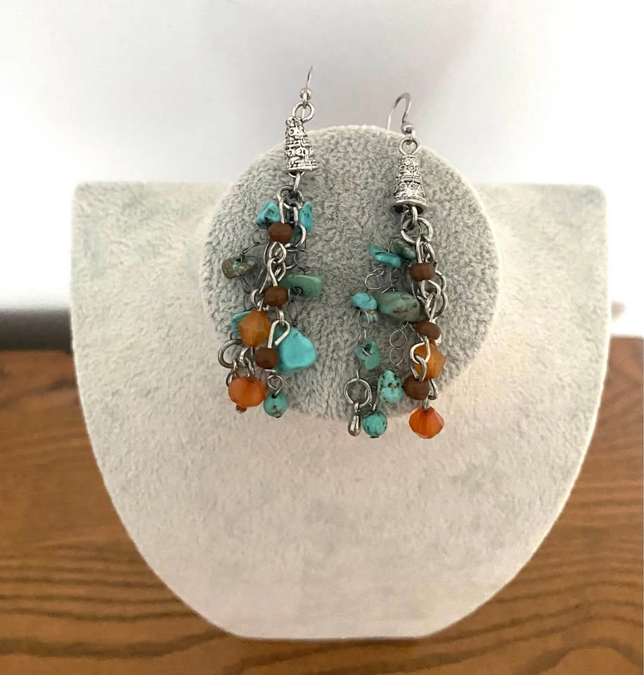 Turquoise and Carnelian Dangle Earrings - photo 2