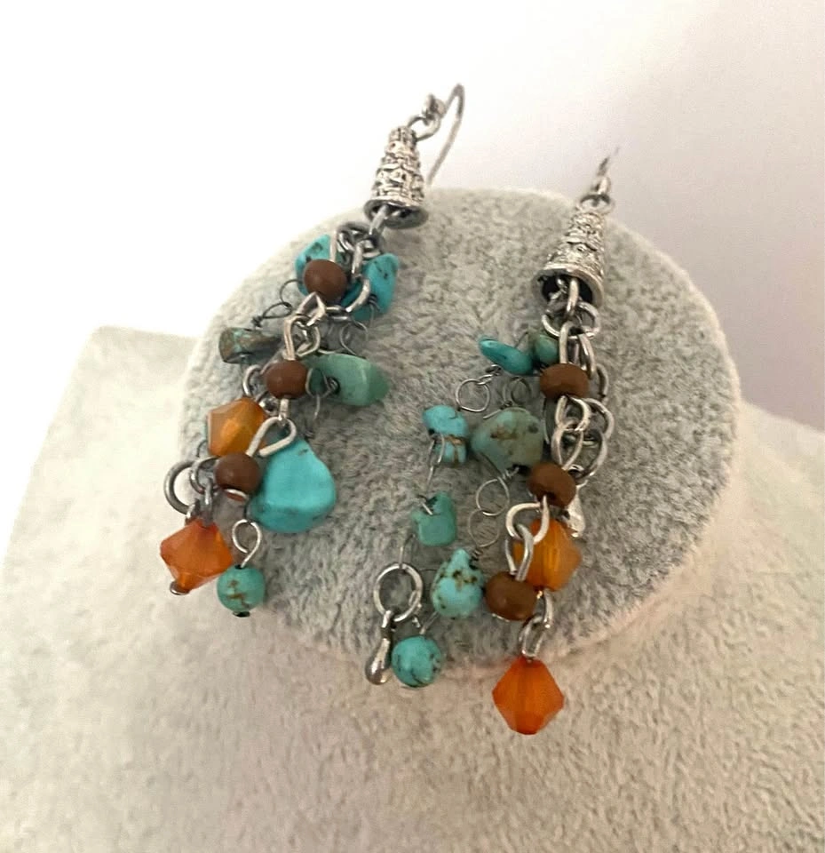 Turquoise and Carnelian Dangle Earrings - photo 3