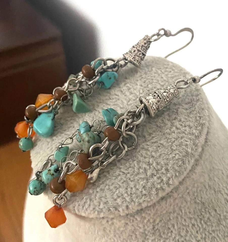 Turquoise and Carnelian Dangle Earrings - photo 4
