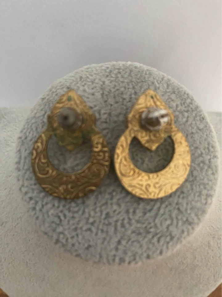 1925 Brand Vintage Gold Tone Faux Pearl Door Knocker Earrings - photo 4