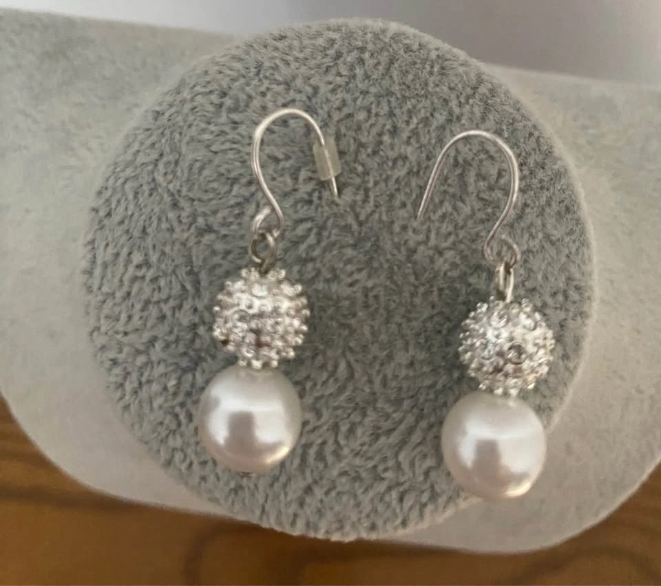 Silver-Tone Faux Pearl and Crystal Ball Drop Earrings - photo 3