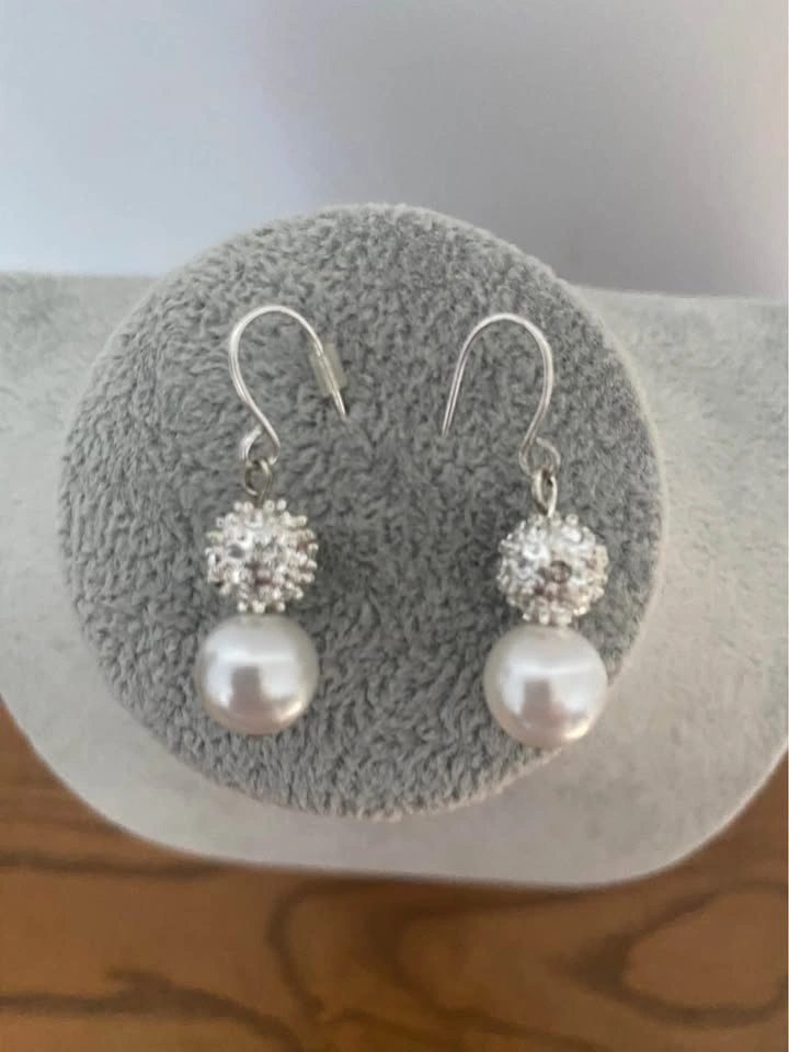 Silver-Tone Faux Pearl and Crystal Ball Drop Earrings - photo 4
