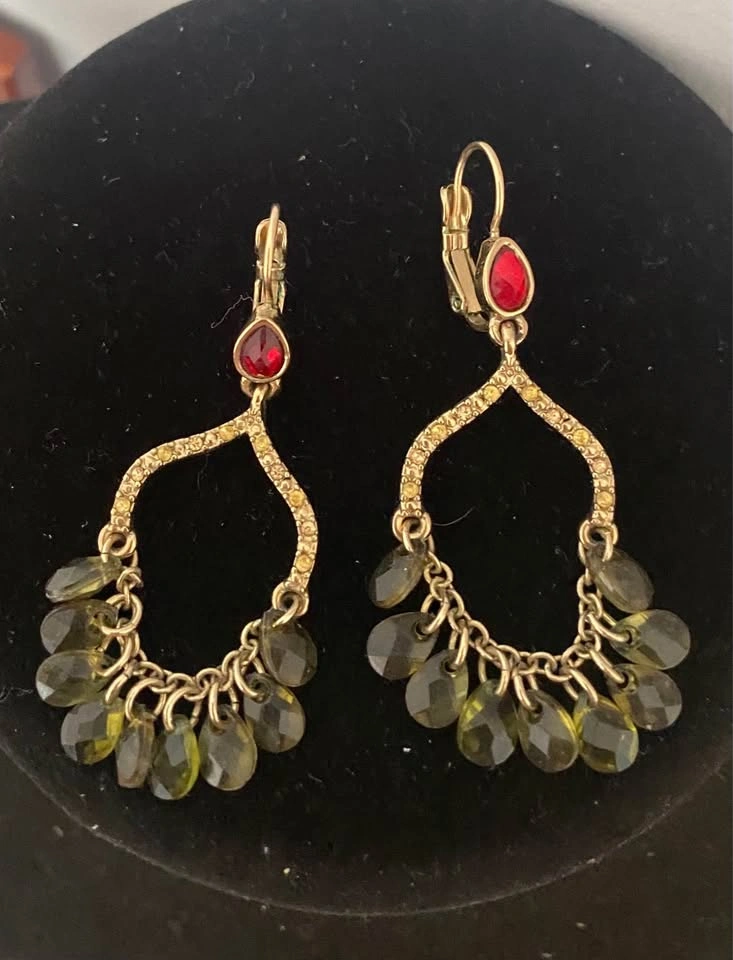 Gold-Tone Chandelier Earrings with Red and Green Accents - photo 5