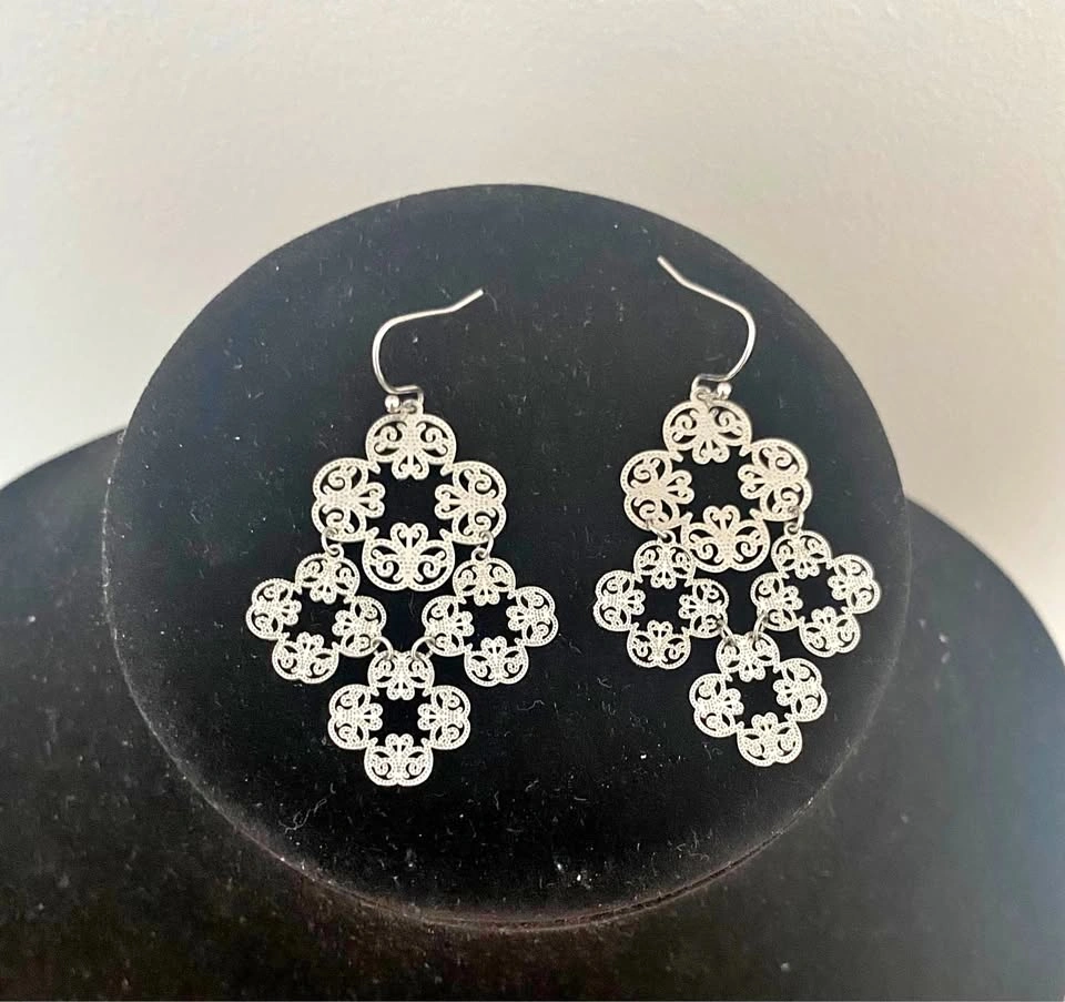 Lia Sophia Silver-Toned Filigree Chandelier Earrings