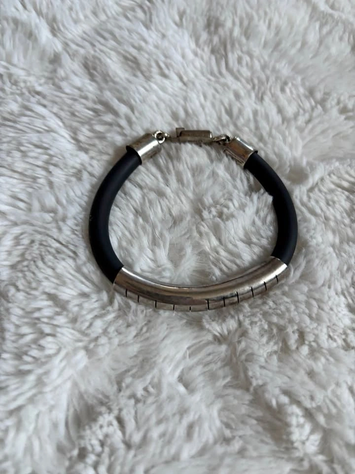 Mexican Sterling Silver and Rubber Cord Bracelet