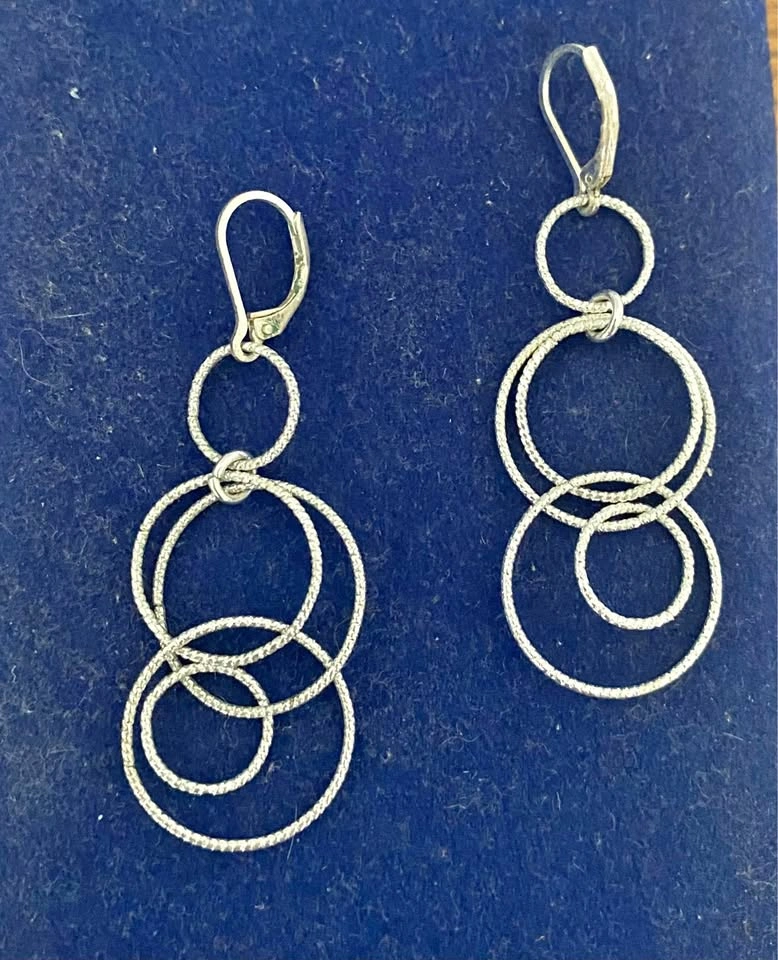 Silver-Tone Textured Interlocking Circle Drop Earrings