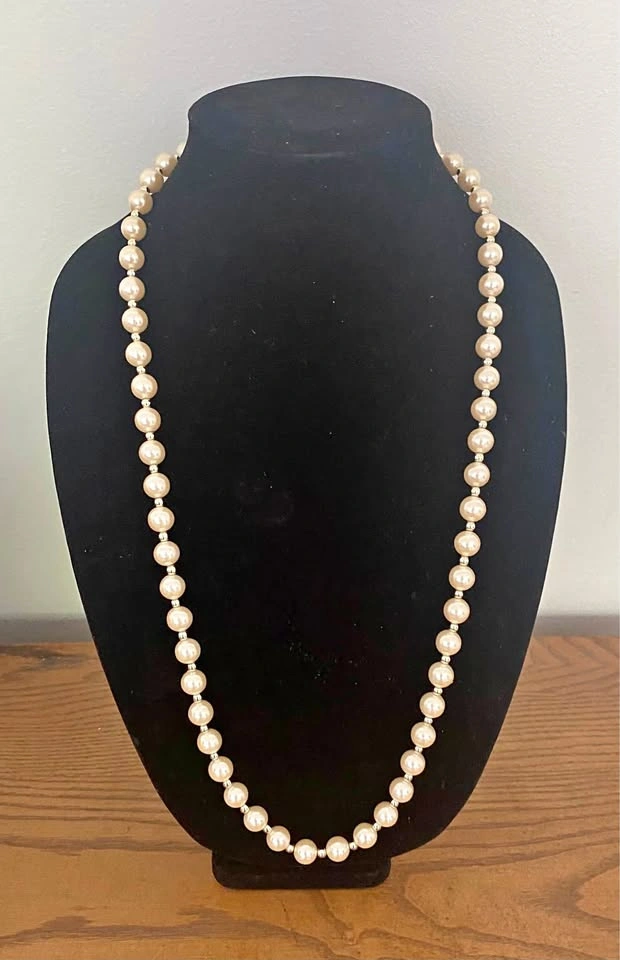 Vintage Cream Faux Pearl and Gold-Tone Bead Necklace