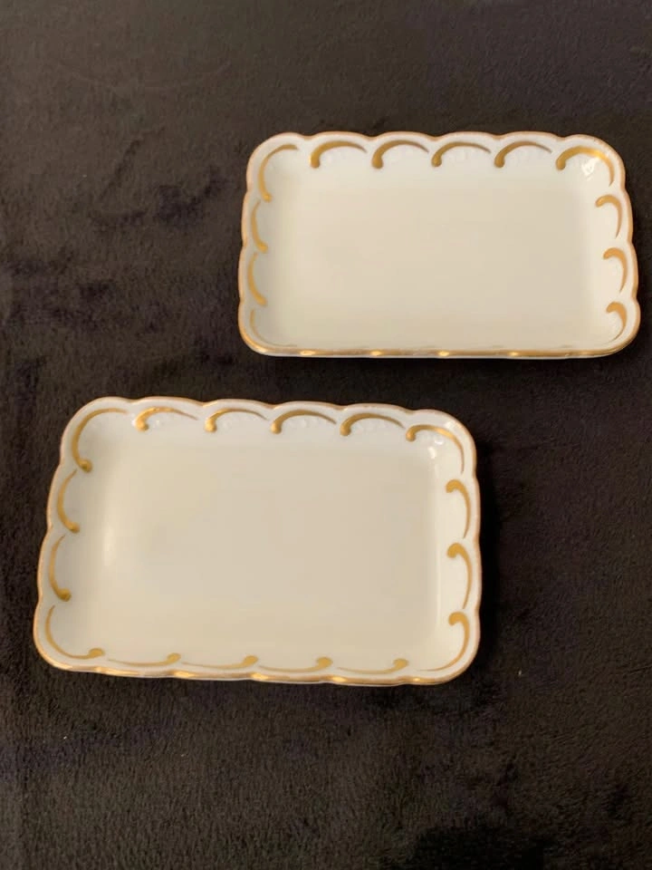2 Limoges porcelain trinket dishes handpainted with 24k gold - photo 2