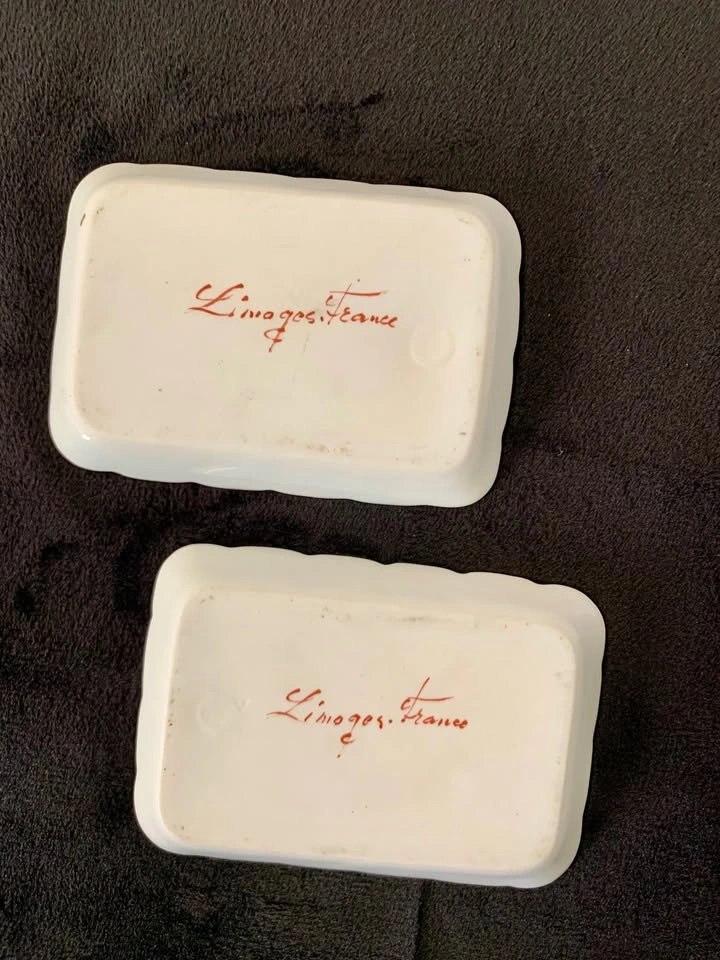 2 Limoges porcelain trinket dishes handpainted with 24k gold - photo 3