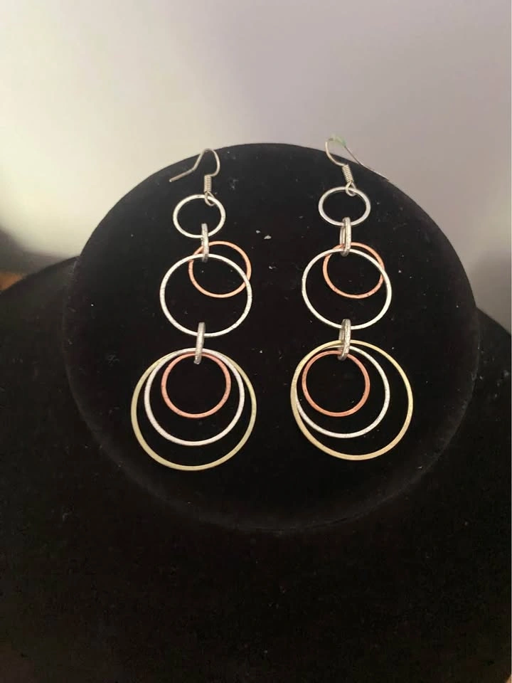 Multi-Tone Tiered Hoop Dangle Earrings - photo 2