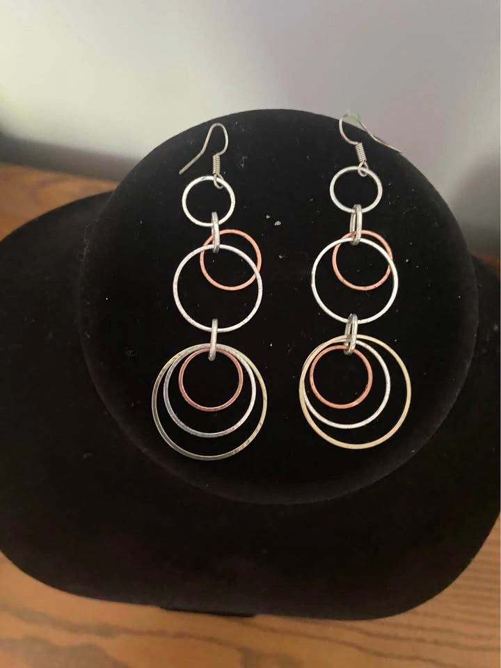Multi-Tone Tiered Hoop Dangle Earrings - photo 3