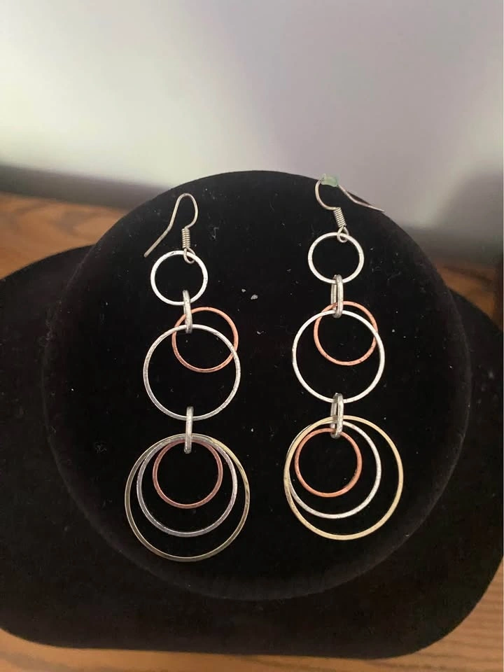 Multi-Tone Tiered Hoop Dangle Earrings - photo 4