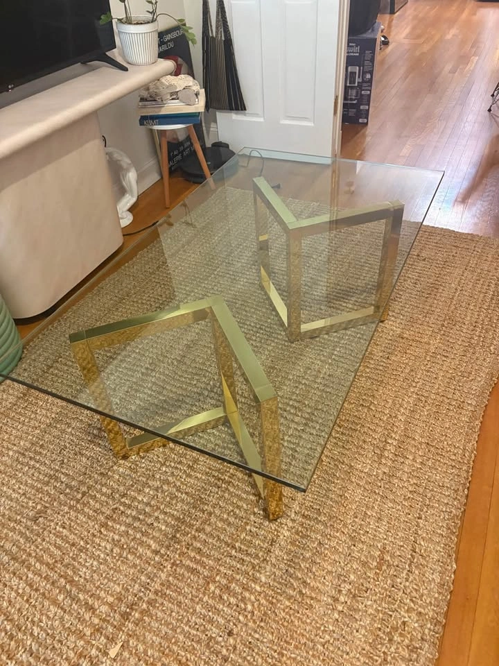 Vintage Glass Top and Brass Coffee Table - 1980s Postmodern - photo 2