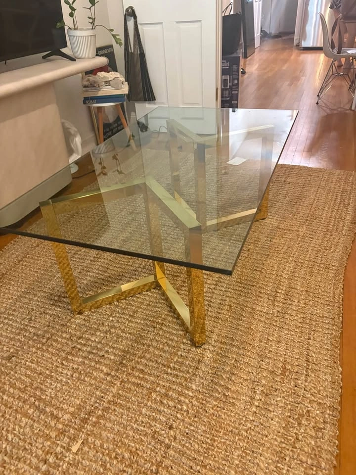 Vintage Glass Top and Brass Coffee Table - 1980s Postmodern - photo 3