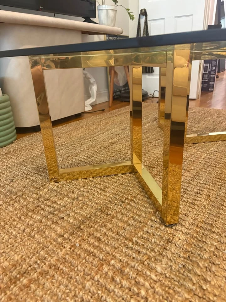 Vintage Glass Top and Brass Coffee Table - 1980s Postmodern - photo 4