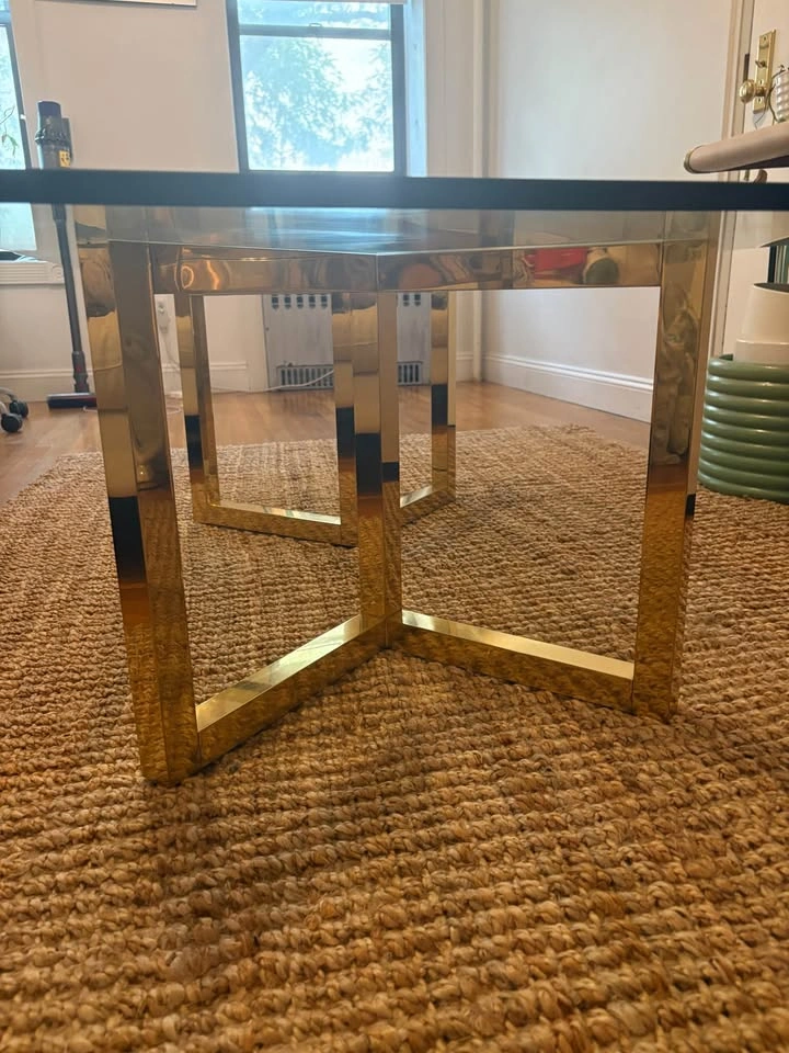 Vintage Glass Top and Brass Coffee Table - 1980s Postmodern - photo 5