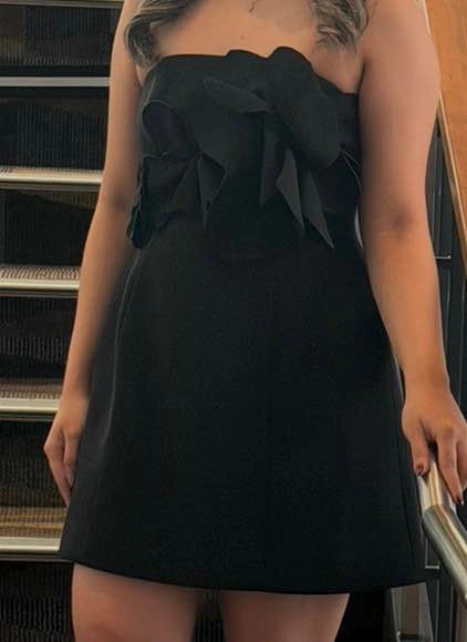 Evernew Mini Black Cocktail Dress with flower design (Size 4) - photo 4