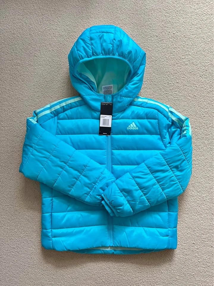 Kids Adidas Water Resistant Blue Puffer Jacket (Size Small)
