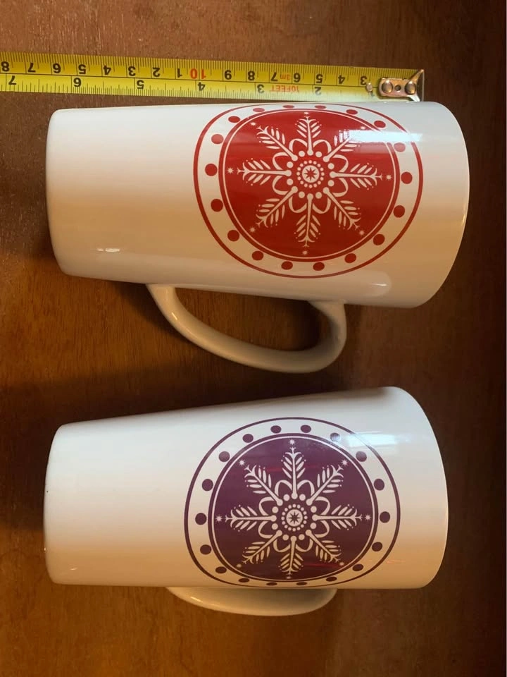 Winter Snowflake 6" H . Red & Purple Mugs / 2 pc Set