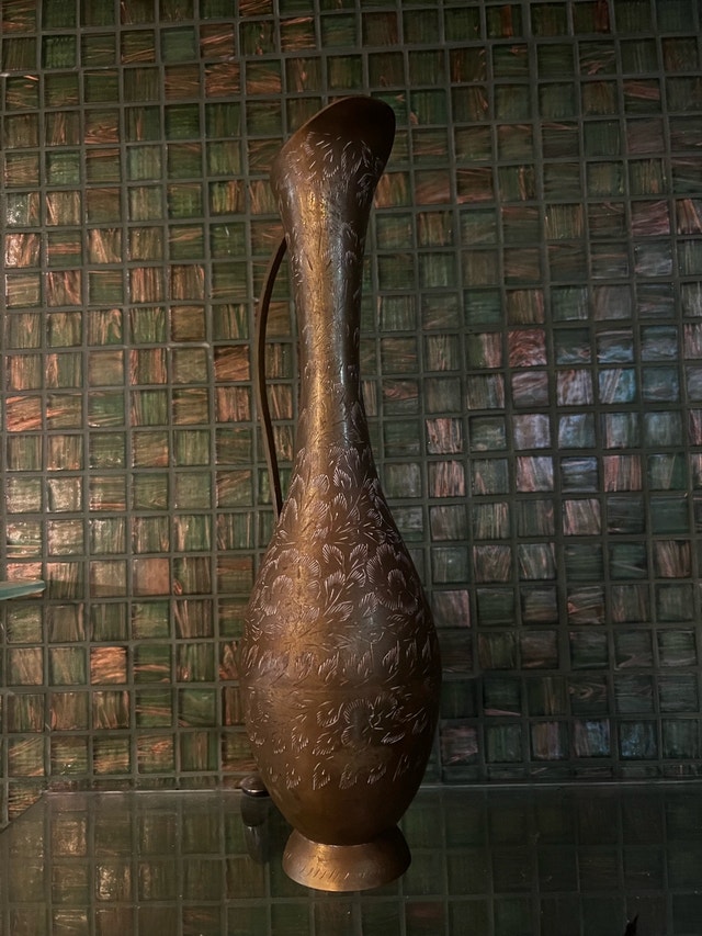 Vintage Brass Etched Vase