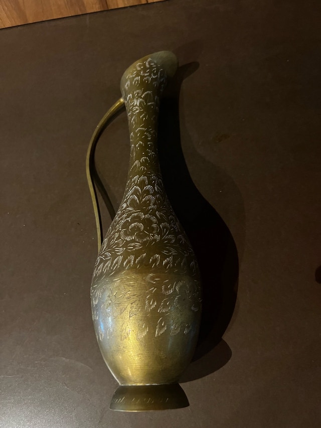 Vintage Brass Etched Vase - photo 2
