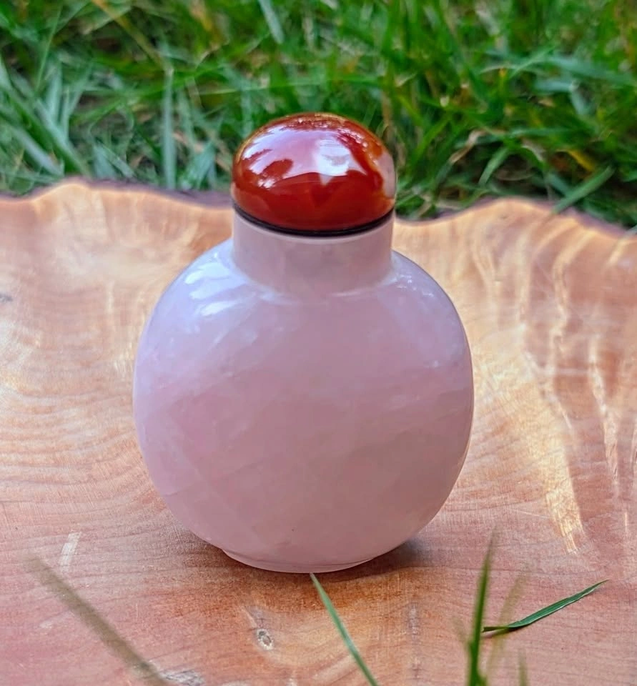 Large Vintage Hollowed Rose Quartz Snuff Bottle
