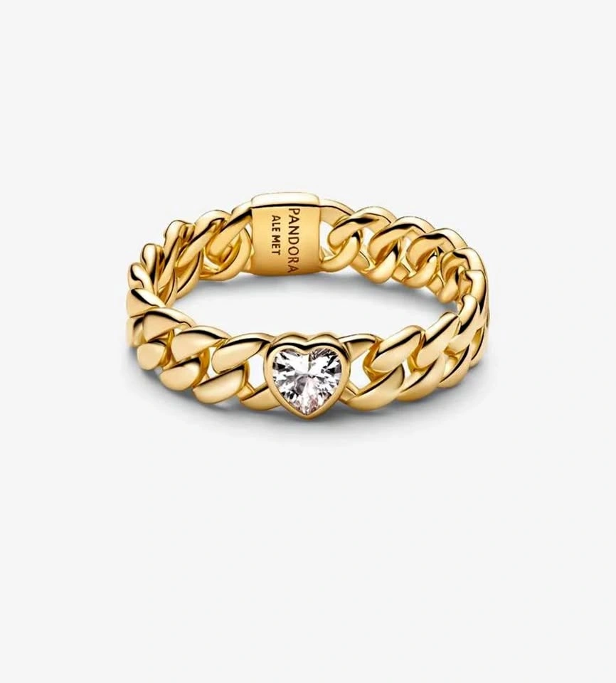 Pandora Heart Cuban Chain Ring 14k Gold-plated Size 6