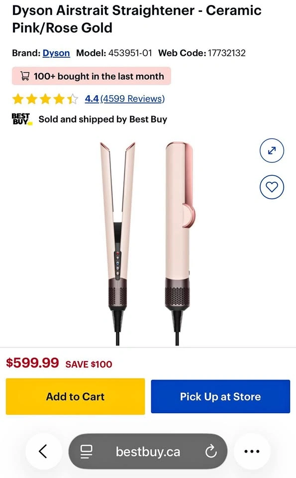 WARRANTY!! Dyson Airstrait™ straightener (Ceramic Pink/Rose Gold