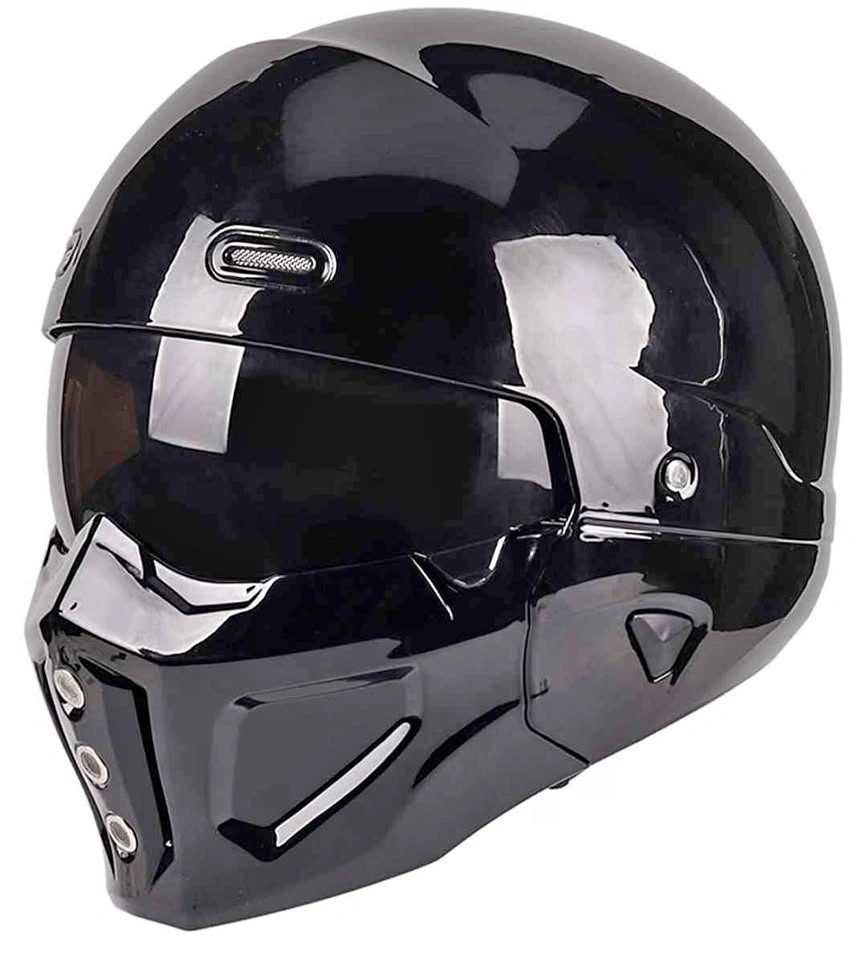 Two matching detachable closed face motorcycle helmets