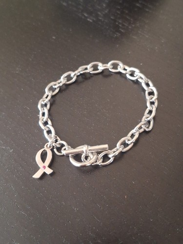 BREAST CANCER AWARENESS STAINLESS STEEL BRACELET 8 INCHES